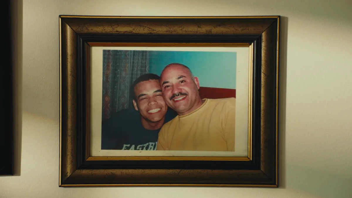 Framed photo of Henry Rivera Sr. with his son Henry